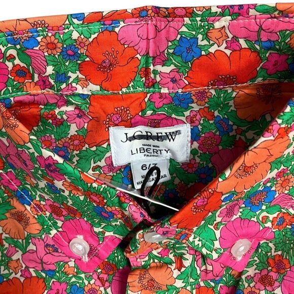 Crewcuts Shirt Boys 6-7 Button Down Floral Liberty Red Orange  Organic Cotton - Picture 3 of 8